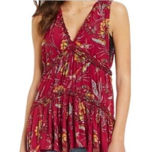 FREE PEOPLE RED FLORAL TUNIC NWT SZ S